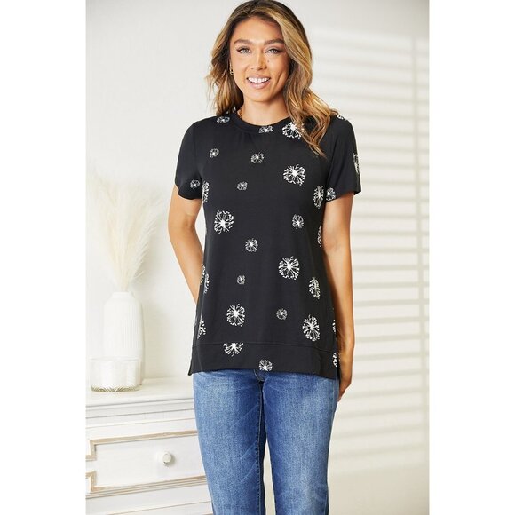 Double Take Dandelion Print Round Neck T-Shirt - Picture 6 of 10